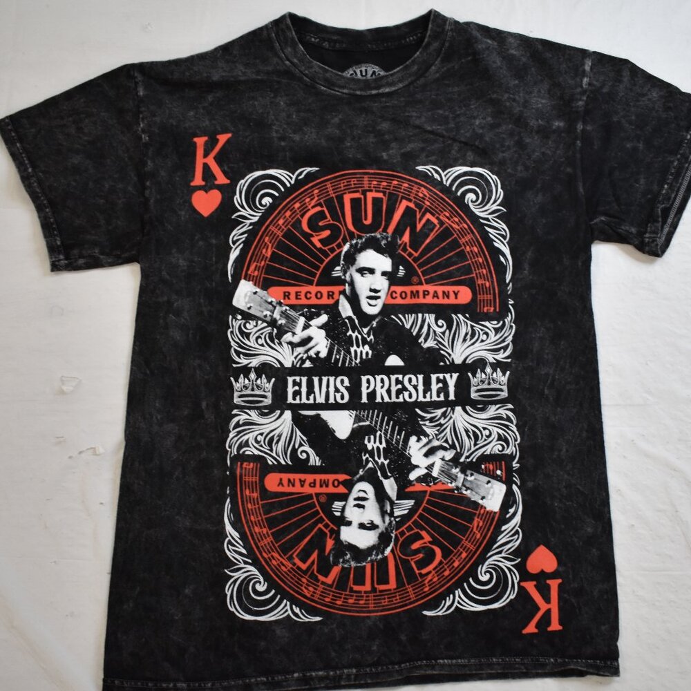 Sun Records Mens Womens Elvis Presley King Of Hearts Black Wash Shirt New